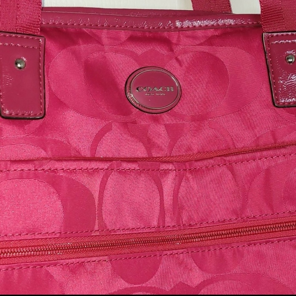 Coach Signature Nylon Baby Bag Pink F77577 Tote Purse Handbag